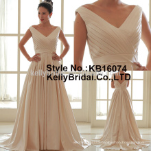 2017 latest elegant v neck stain plain style bridal gown